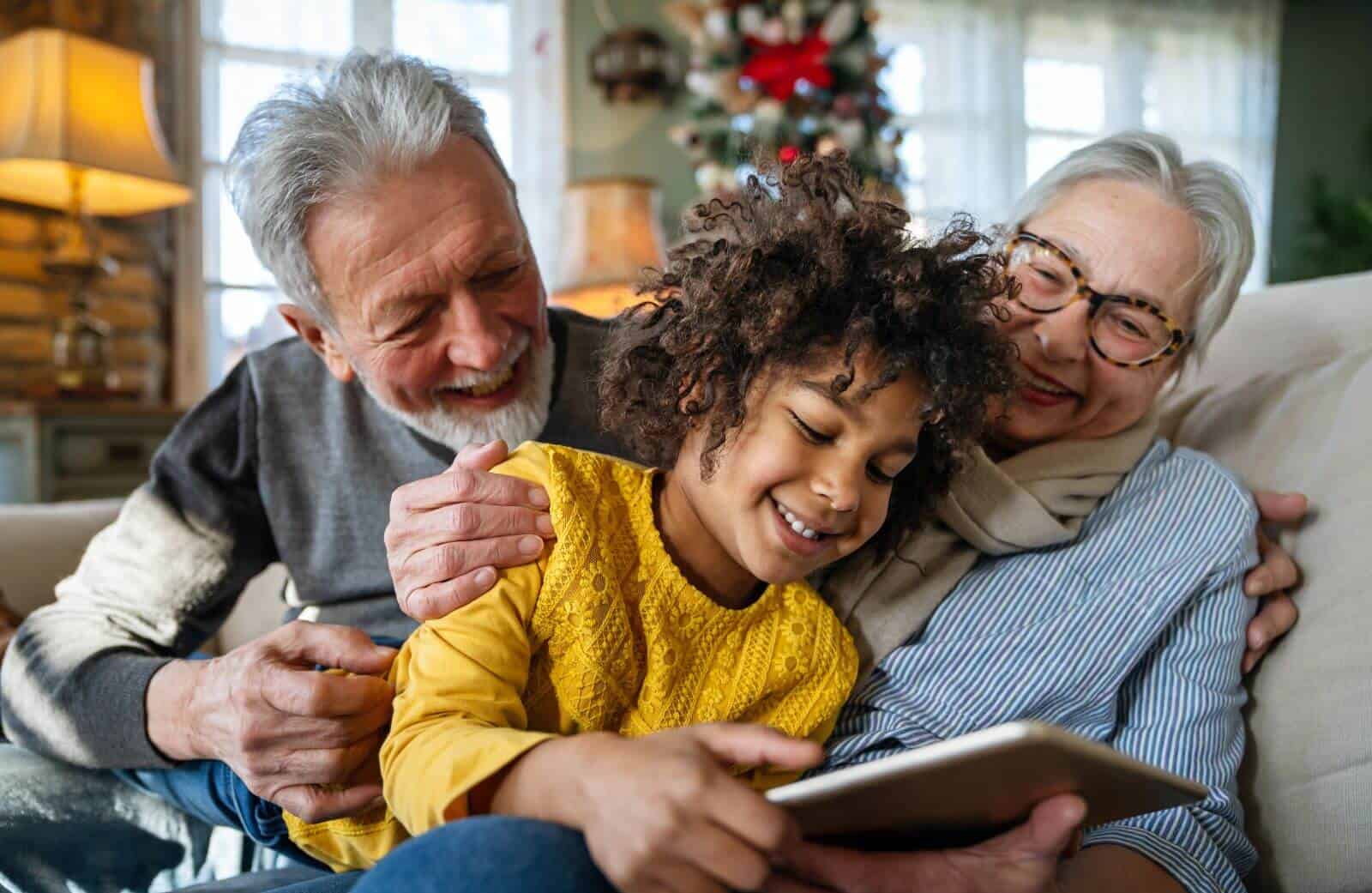 family grandparents and grandson read